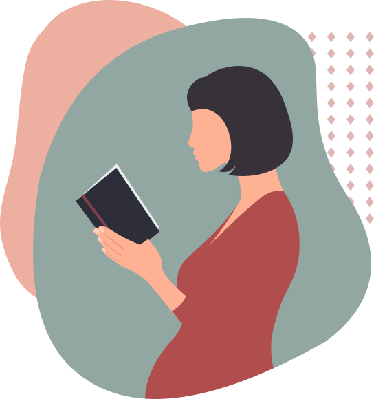Illustration of a pregnant women reading a book